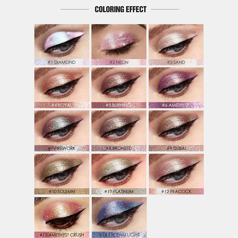 14 Barev Tekuté Oční Stíny Sequins Earth Color Shimmer Rozjasňující Make-up Vodotěsné