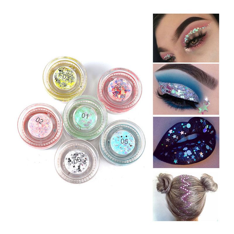 6 Barev Třpytivé Oční Stíny Gel Big Sequins Eye Shadow Cream Dlouhotrvající