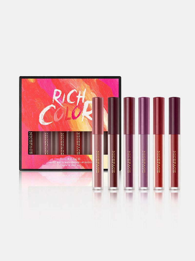 6 Ks Matte Lip Glaze Set Sametový Nepřilnavý Kelímek Vodotěsný Make-up Na Rty S Leskem Na Rty