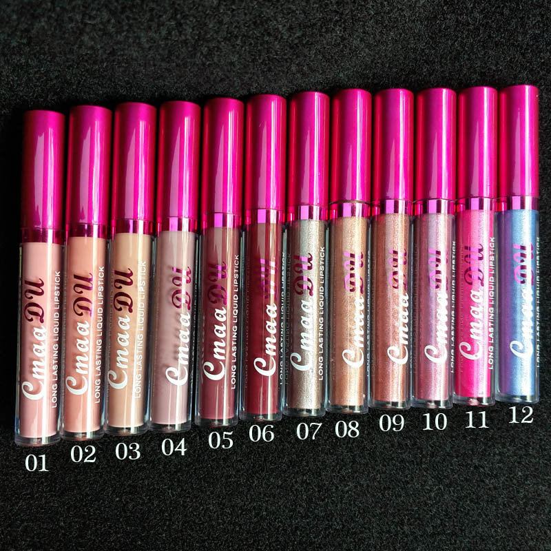 cmaadu 12 Colors Metallic Lip Gloss Gold Sparkle Nude Dlouhotrvající Voděodolná Matná Tekutá Rtěnka