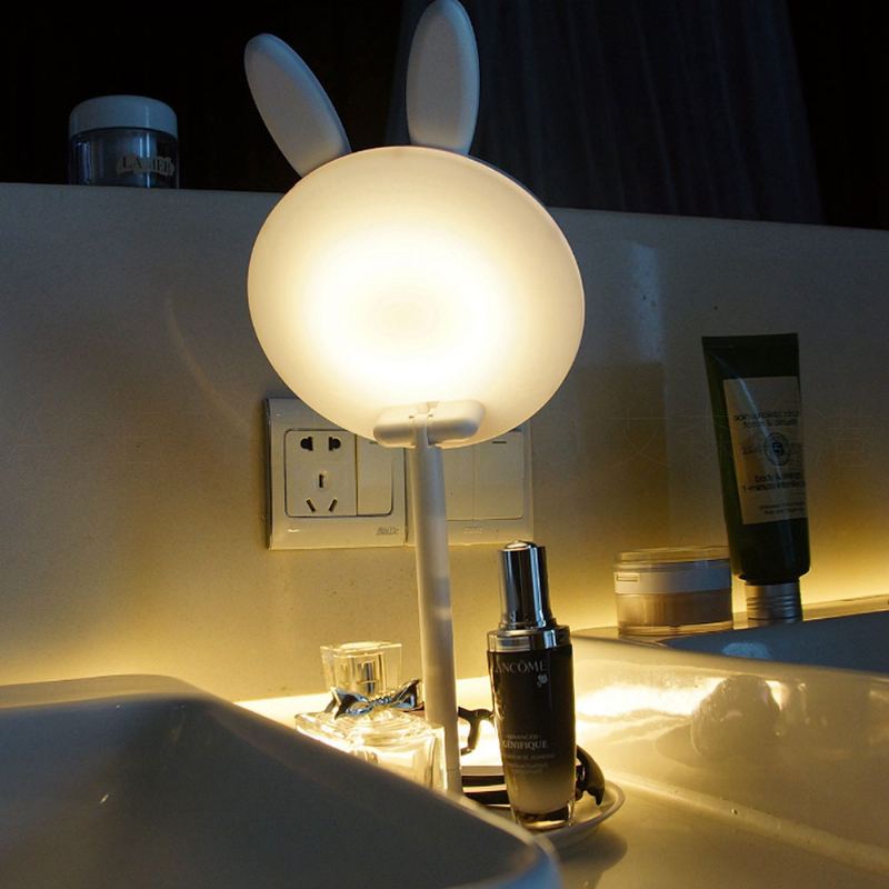 Králičí Led Make-up Mirror Roztomilé 3 Barevné Režimy Osvětlení Usb Nabíjení Rozsvícené Zrcadlo Stolní Lampa Se Zvětšením