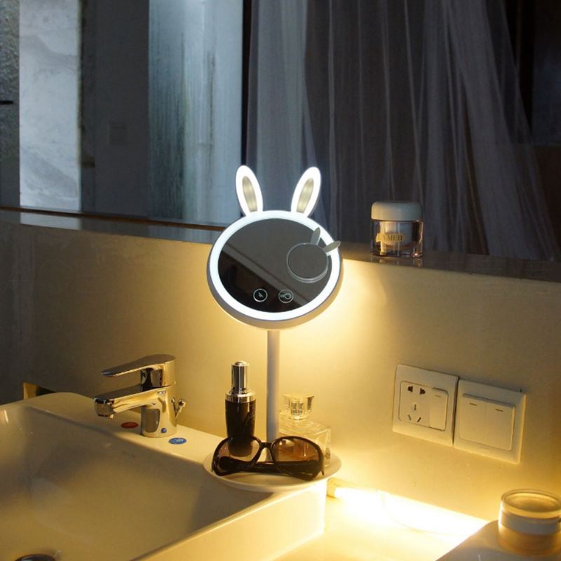 Králičí Led Make-up Mirror Roztomilé 3 Barevné Režimy Osvětlení Usb Nabíjení Rozsvícené Zrcadlo Stolní Lampa Se Zvětšením