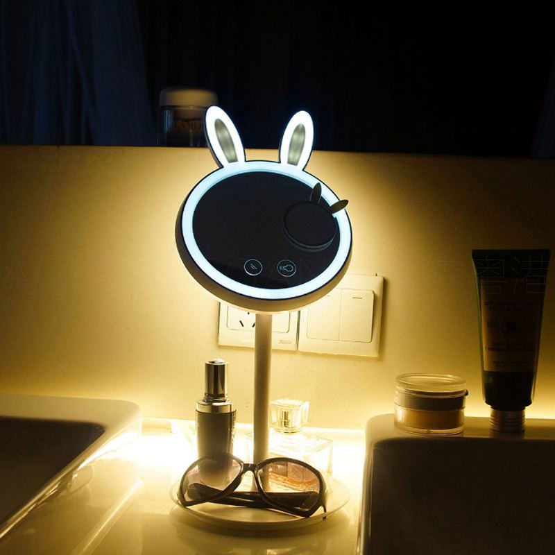 Králičí Led Make-up Mirror Roztomilé 3 Barevné Režimy Osvětlení Usb Nabíjení Rozsvícené Zrcadlo Stolní Lampa Se Zvětšením