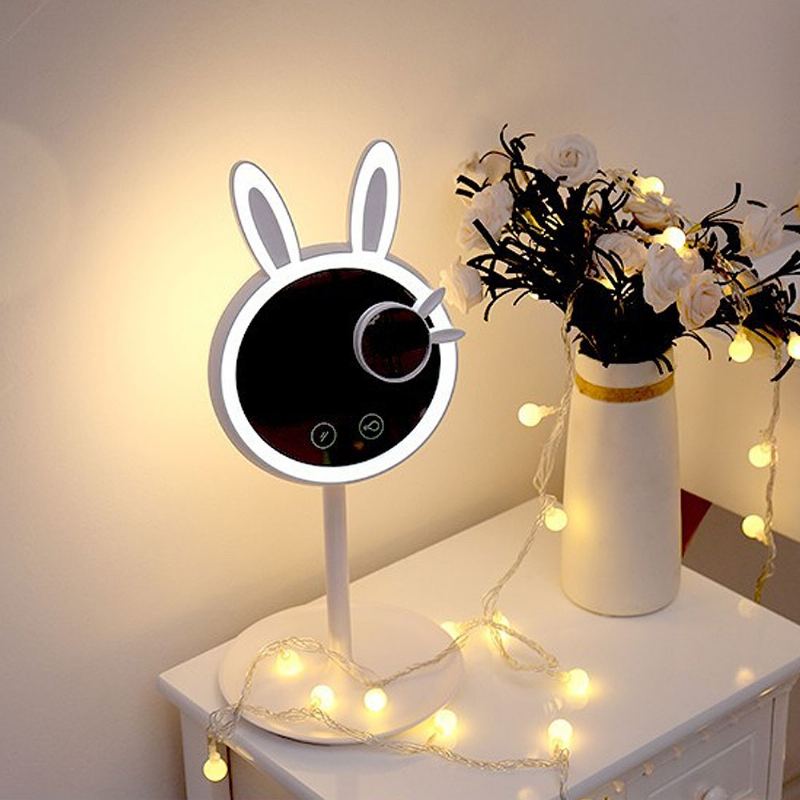 Králičí Led Make-up Mirror Roztomilé 3 Barevné Režimy Osvětlení Usb Nabíjení Rozsvícené Zrcadlo Stolní Lampa Se Zvětšením