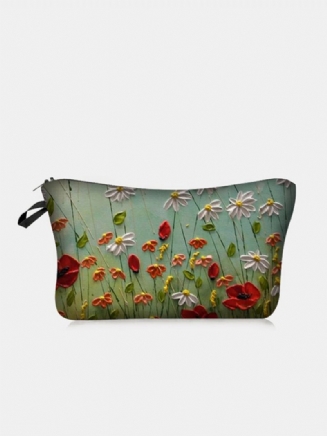 Přenosná Taška Na Make-up S Potiskem Na Přírodní Krajinu Multi-color Flower Women Travel Wash Storage Bag