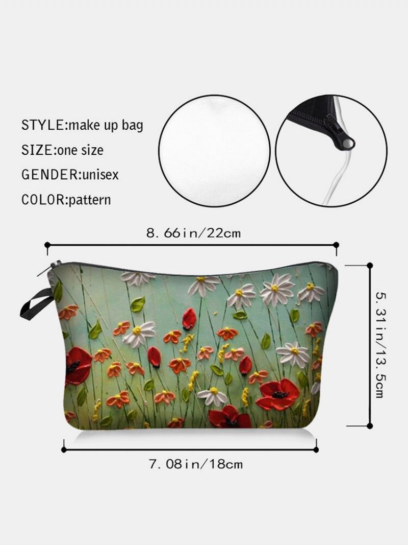 Přenosná Taška Na Make-up S Potiskem Na Přírodní Krajinu Multi-color Flower Women Travel Wash Storage Bag