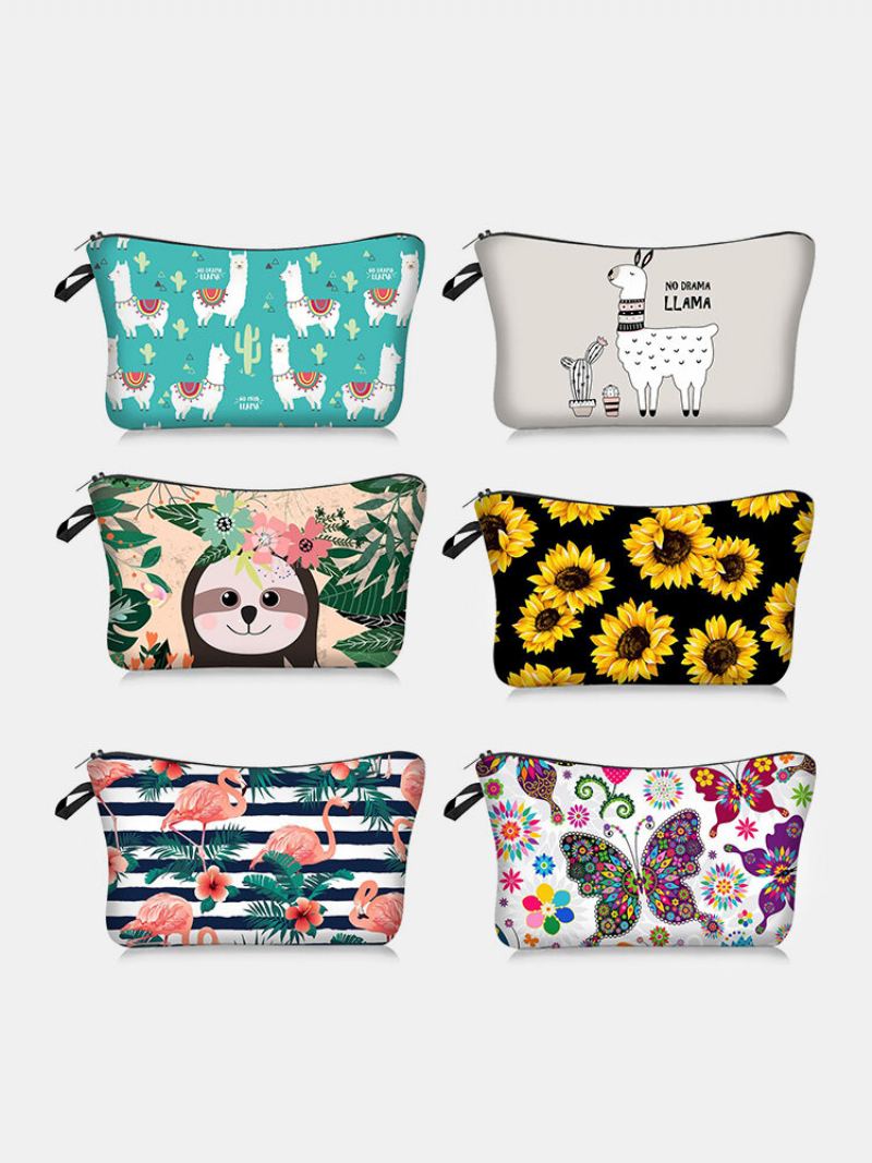 Přenosná Taška Na Make-up S Potiskem Pro Zvířata Rostlin Mřížka Butterfly Women Travel Wash Storage Bag