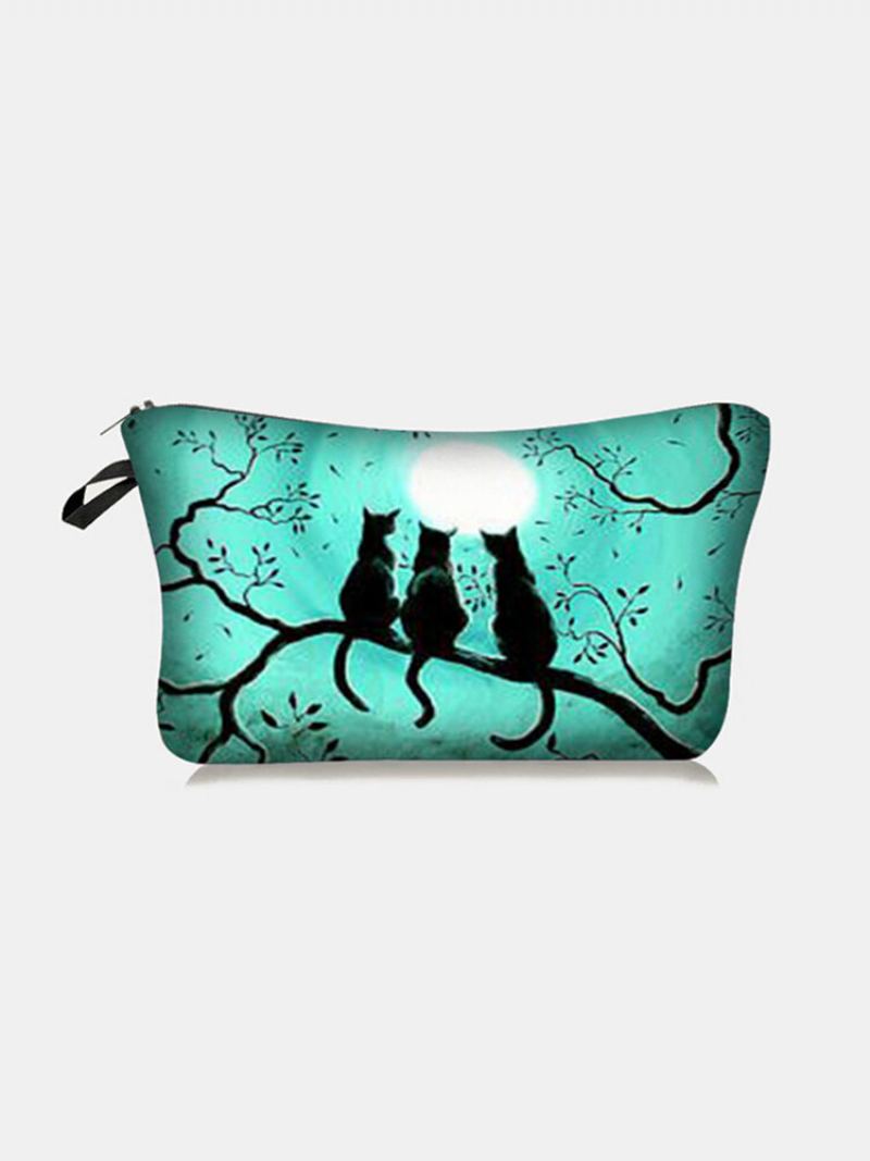 Přenosná Taška Na Make-up Three Black Cat Full Moon Printed Women Travel Wash Storage Bag