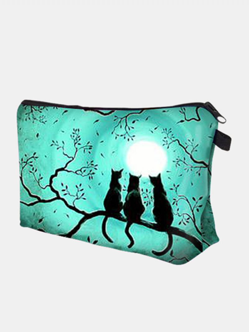 Přenosná Taška Na Make-up Three Black Cat Full Moon Printed Women Travel Wash Storage Bag