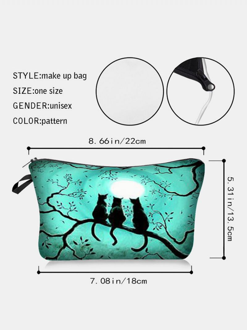 Přenosná Taška Na Make-up Three Black Cat Full Moon Printed Women Travel Wash Storage Bag