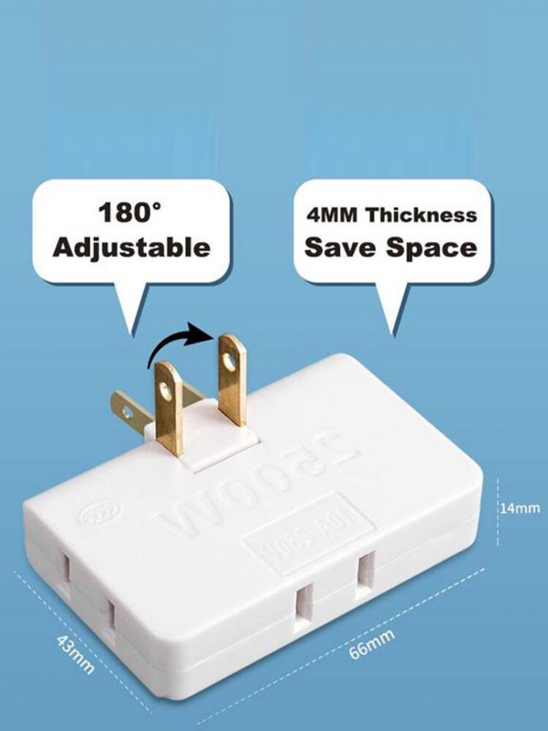 1 Pc Skořepina Zpomalující Hoření Otočná O 180 Stupňů Ultratenký 2500w Vysoce Výkonný Multifunkční Konvertor Zástrčky