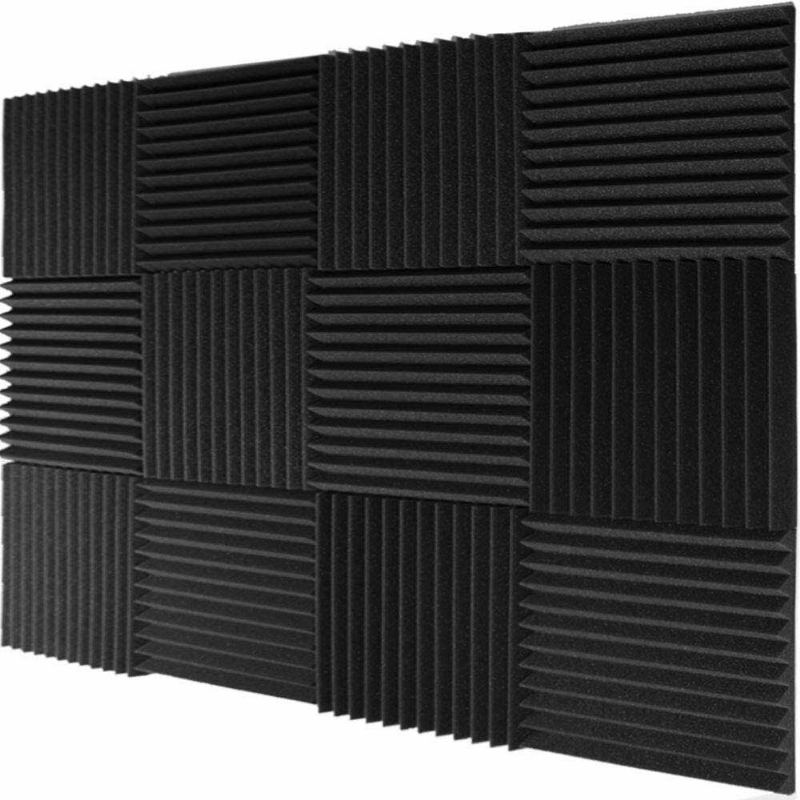 12pcs Černá Zvukově Izolační Pěna Akustický Nástěnný Panel Zvuková Izolace Foam Studio Wall Tiles