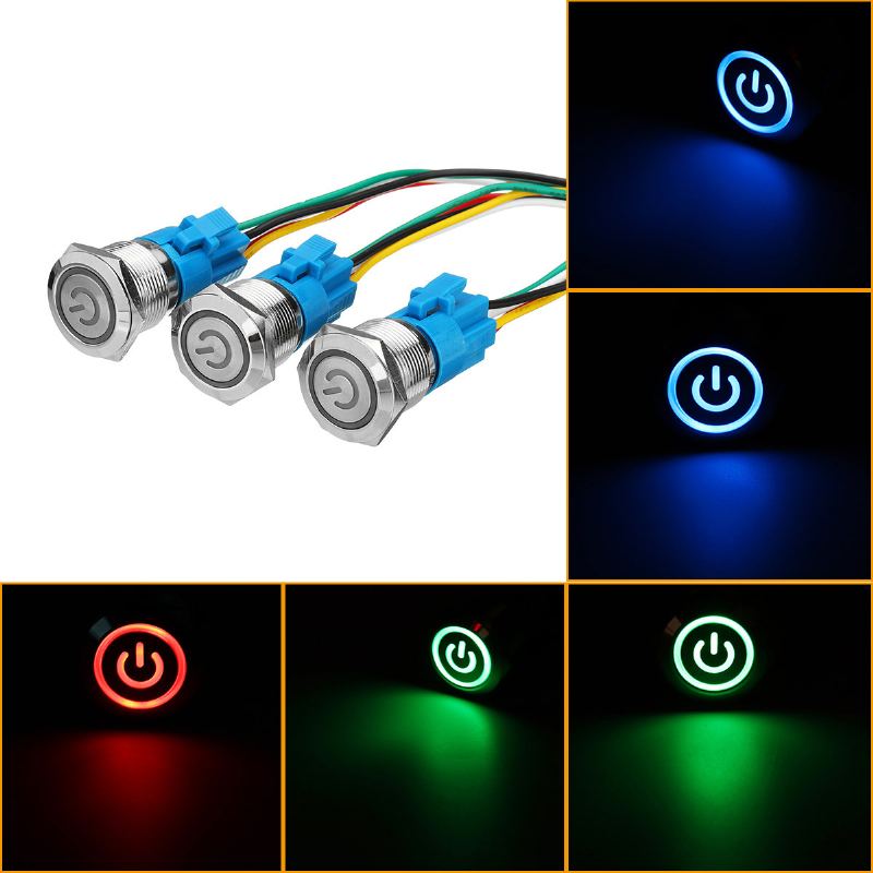 19mm Kovový Samosvorný Spínač 12v Led 5kolíkový Tlačítkový On-off S Drátem Vodotěsný