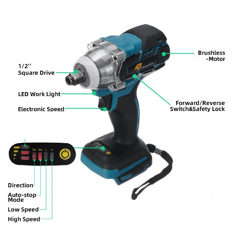 Drillpro 18v Bezkomutátorový Akumulátorový Elektrický Rázový Utahovák Dobíjecí 1/2 Nástrčný Klíč Pro Baterie Makita