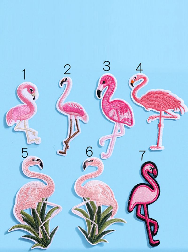 1 Ks Červená Bílá Vyšívací Flamingo Látková Pasta / Diy Oděvní Dekorace Doplňky Náplasti