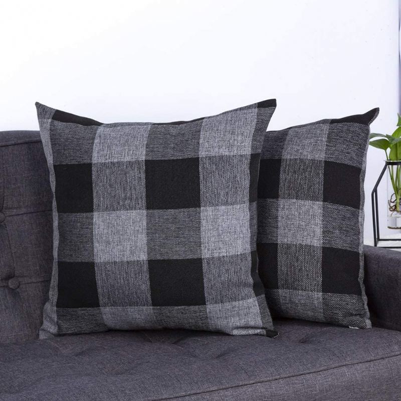 2ks Farmhouse Buffalo Check Plaid Throw Povlak Na Polštář Pouzdro Na Bavlněné Prádlo (18 Palců)