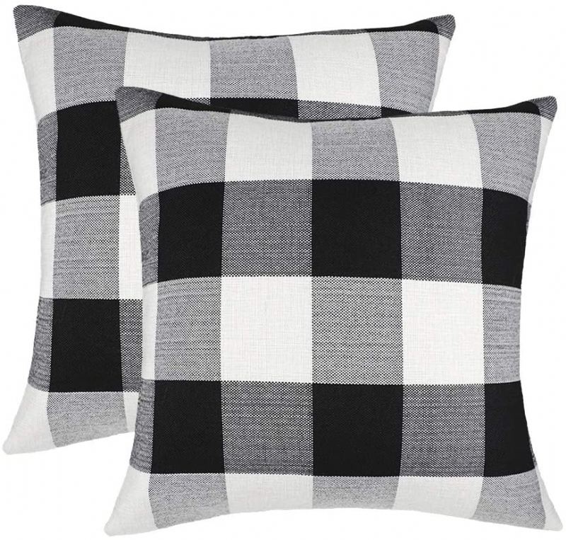 2ks Farmhouse Buffalo Check Plaid Throw Povlak Na Polštář Pouzdro Na Bavlněné Prádlo (18 Palců)