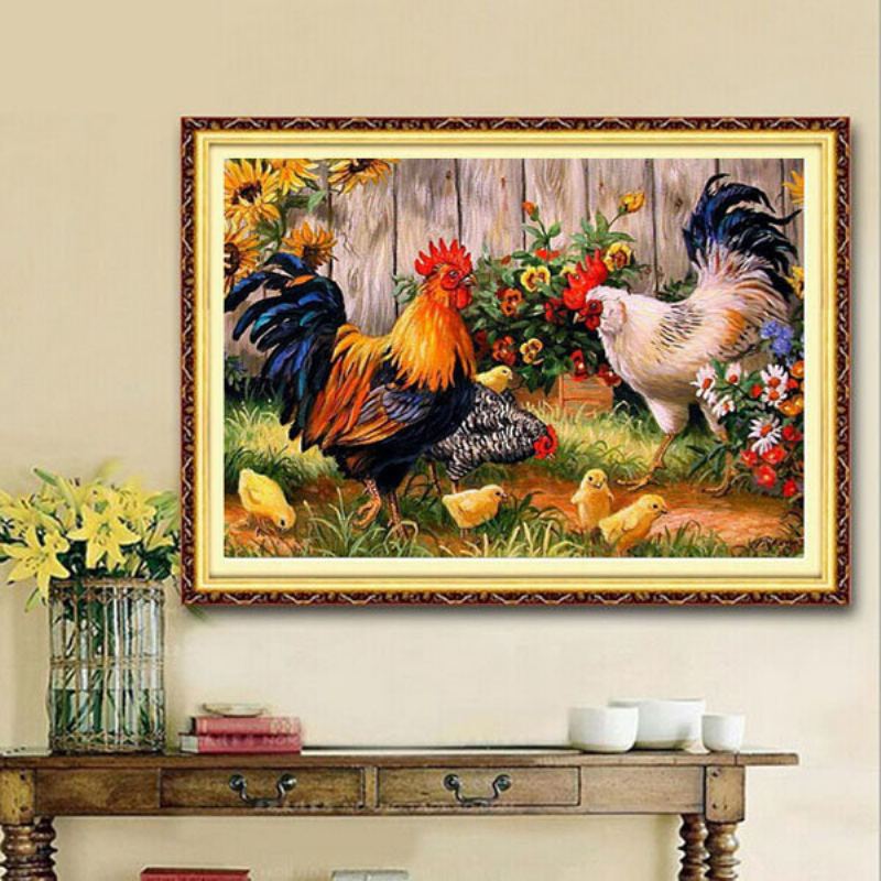 30x40cm Animal Cock Family Diy Diamantové Malování Drahokamu Sada Křížkového Stehu