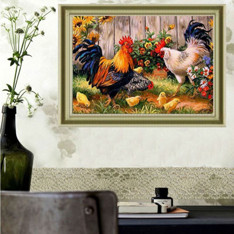 30x40cm Animal Cock Family Diy Diamantové Malování Drahokamu Sada Křížkového Stehu