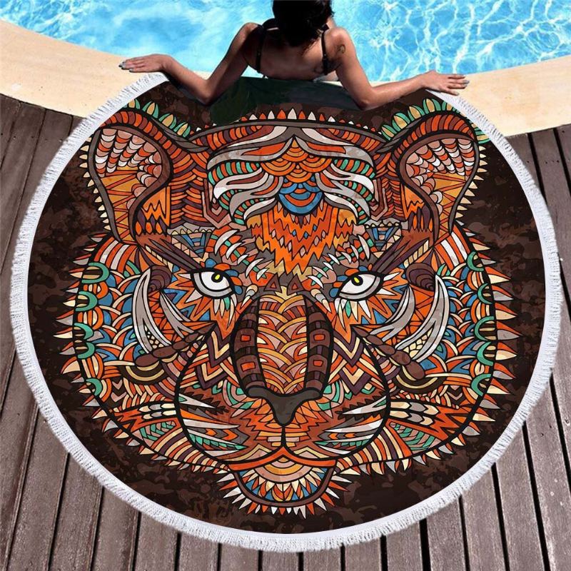 3d Totem Bohemian Mandala Potisk Slonů Plážové Osušky Mikrovlákno Kulatý Tvar Pikniková Deka