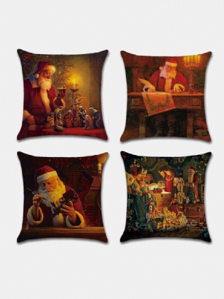 4 Ks Sada Vánoční Vzor Santa Claus Povlečení Na Polštář Domácí Pohovka Art Decor Měkký Povlak Na Povlaky Na