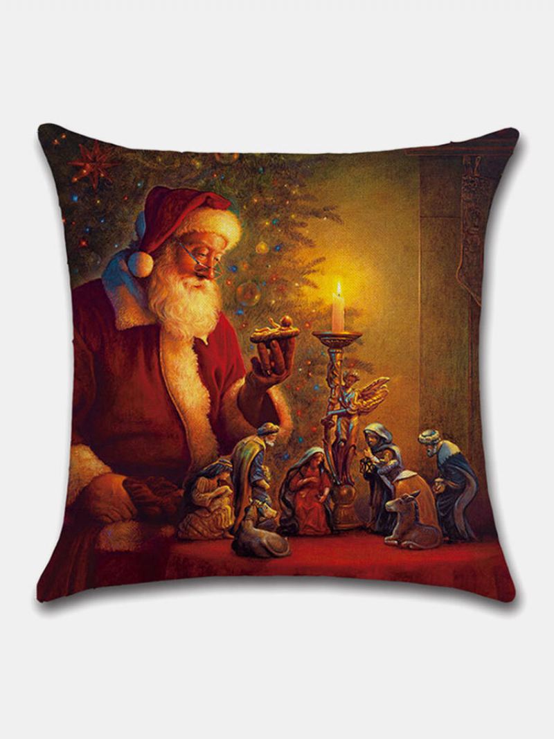 4 Ks Sada Vánoční Vzor Santa Claus Povlečení Na Polštář Domácí Pohovka Art Decor Měkký Povlak Na Povlaky Na