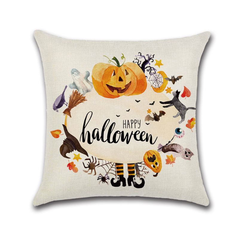 4ks Happy Halloween Throw Povlak Na Polštář Podzimní Dýně Pouzdro Na Polštářek Na Rozkládací Pohovku 18x18 Palců Bavlněné Povlečení