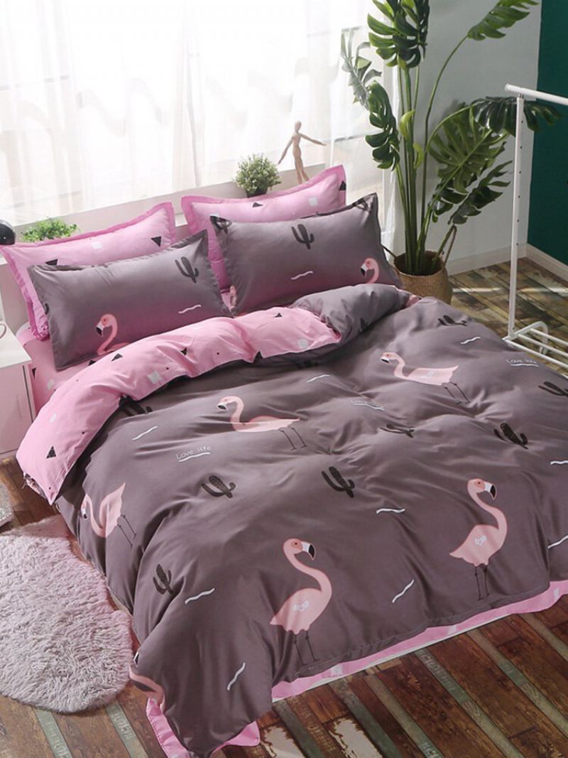 4ks Pink Flamingo Povlečení Povlak Na Polštář Na Pohodlné Sady Z Polyesteru 3 Vel.