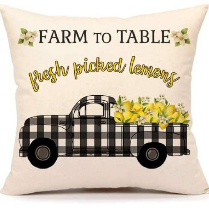 4ks Summer Lemon Farmhouse Quote Throw Povlak Na Polštář Buffalo Truck Pouzdro Na Na Rozkládací Pohovku 18x18 Palců Bavlněné Povlečení