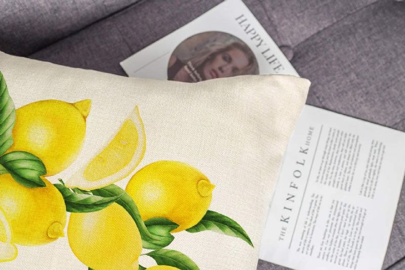 4ks Summer Lemon Farmhouse Quote Throw Povlak Na Polštář Buffalo Truck Pouzdro Na Na Rozkládací Pohovku 18x18 Palců Bavlněné Povlečení