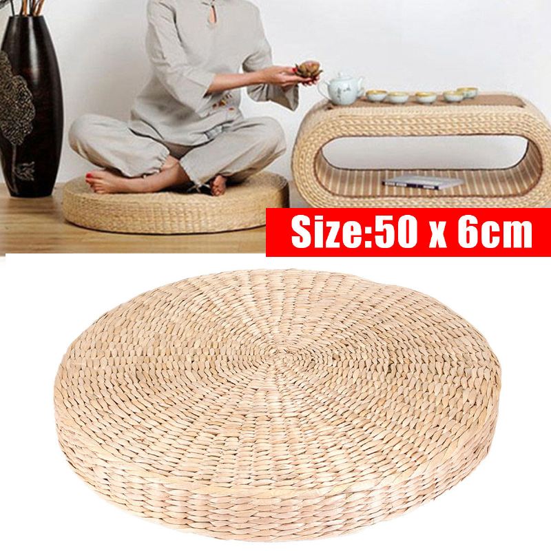 50x6 cm Tlustý Kulatý Pouf Tatami Meditační Podložka Z Přírodní Slámy Polštář Na Podlahu Proutěná Na Jógu