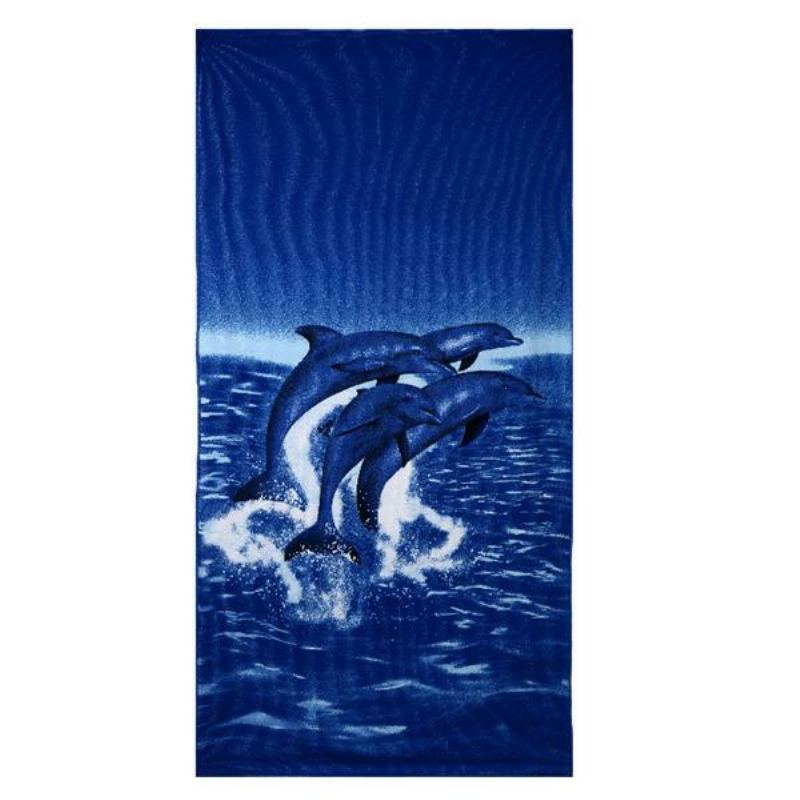 70x150 cm Blue Dolphin Penguin Print Absorpční Plážové Ručníky Z Mikrovlákna Rychloschnoucí Osuška