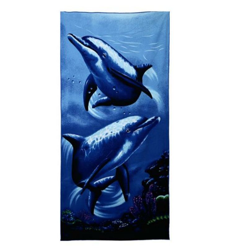 70x150 cm Blue Dolphin Penguin Print Absorpční Plážové Ručníky Z Mikrovlákna Rychloschnoucí Osuška