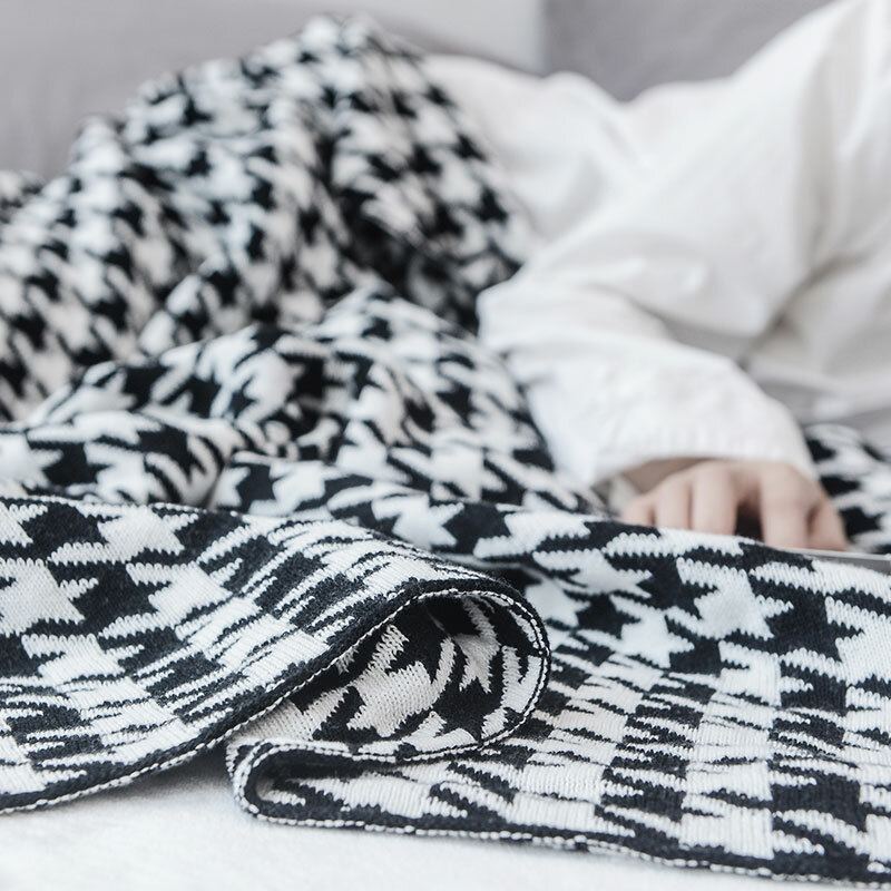 Bavlna Nordic Houndstooth Pletená Přehozená Deka Podzim Jaro Měkká Na Spaní Na Pohovku Pod Kolena