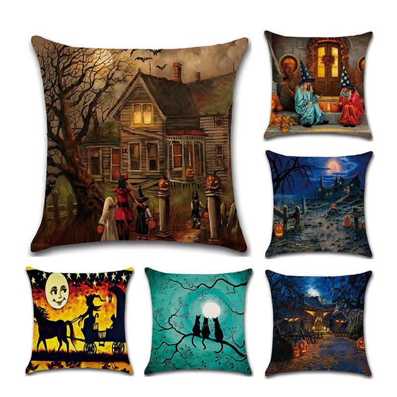 Halloween Čarodějnice Dýňový Vzor Povlečení Na Polštář Domácí Pohovka Art Decor