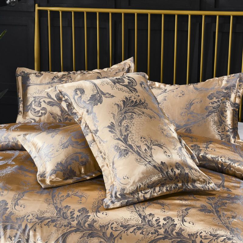 Luxusní Soupravy Hedvábných Přikrývek Queen Satin Jacquard Paisley Kartáčované Srdce Prošívané Povlečení S Povlaky Na Polštáře