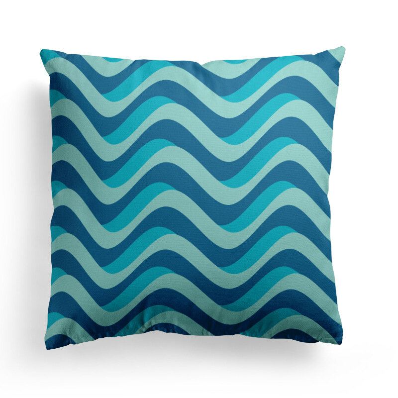 Modré Geometrické Proužky Plédy Povlak Na Polštář Nordic Line Waves Sofa Throw Na