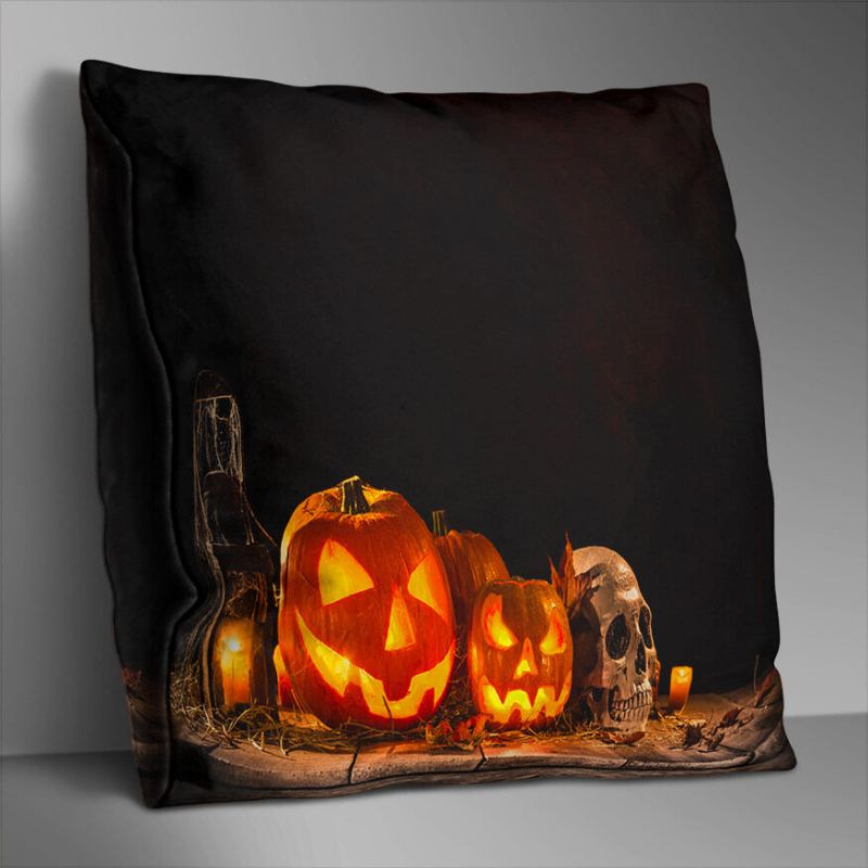 Oboustranně Potištěný Polyesterový Halloweenský Povlak Na Polštář Domácí Pohovka Soft Throw Na Art Decor