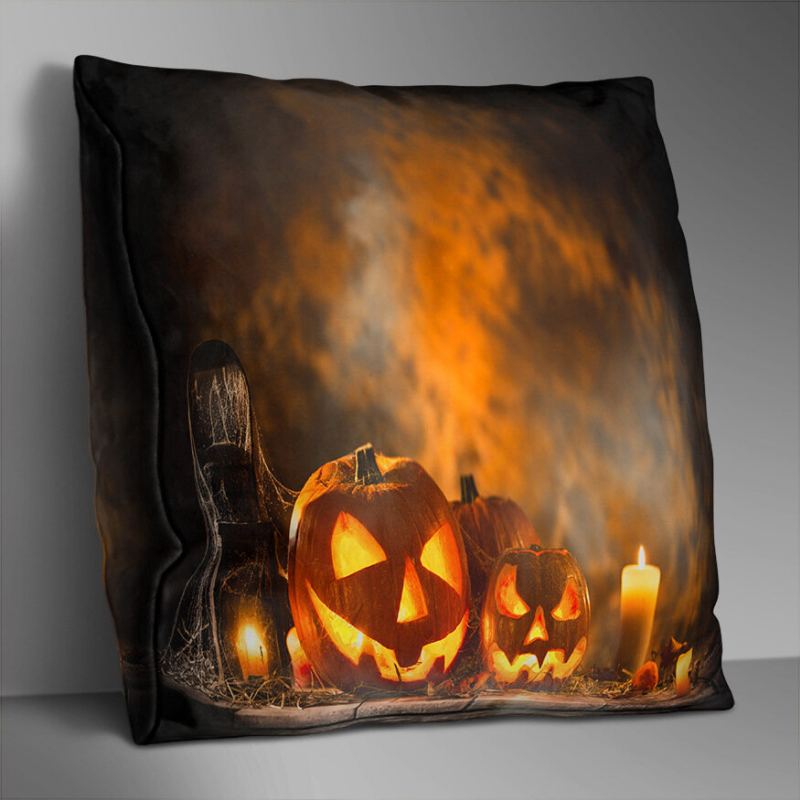 Oboustranně Potištěný Polyesterový Halloweenský Povlak Na Polštář Domácí Pohovka Soft Throw Na Art Decor