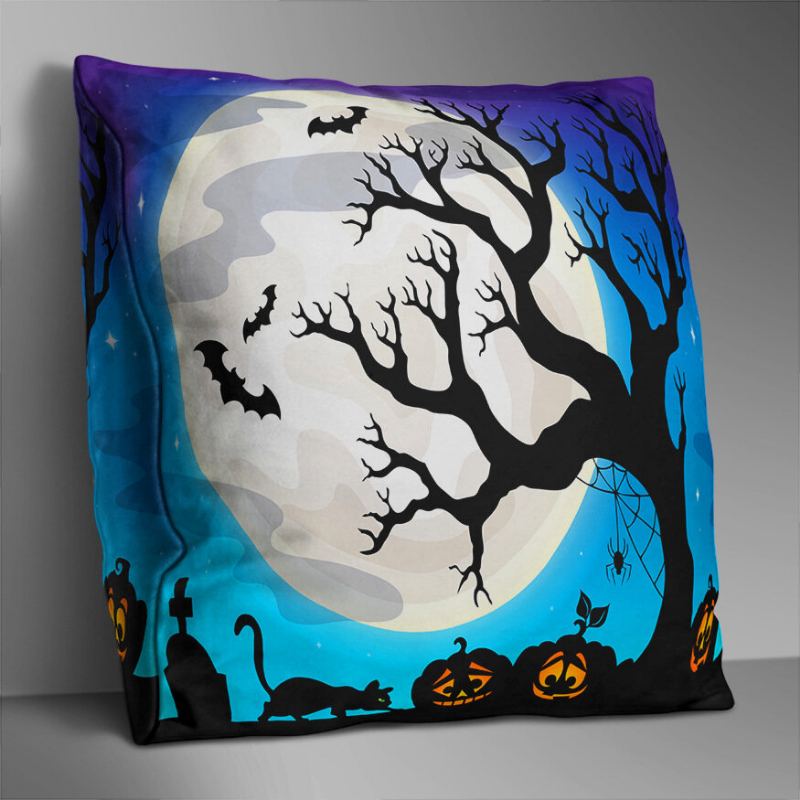 Oboustranně Potištěný Polyesterový Halloweenský Povlak Na Polštář Domácí Pohovka Soft Throw Na Art Decor