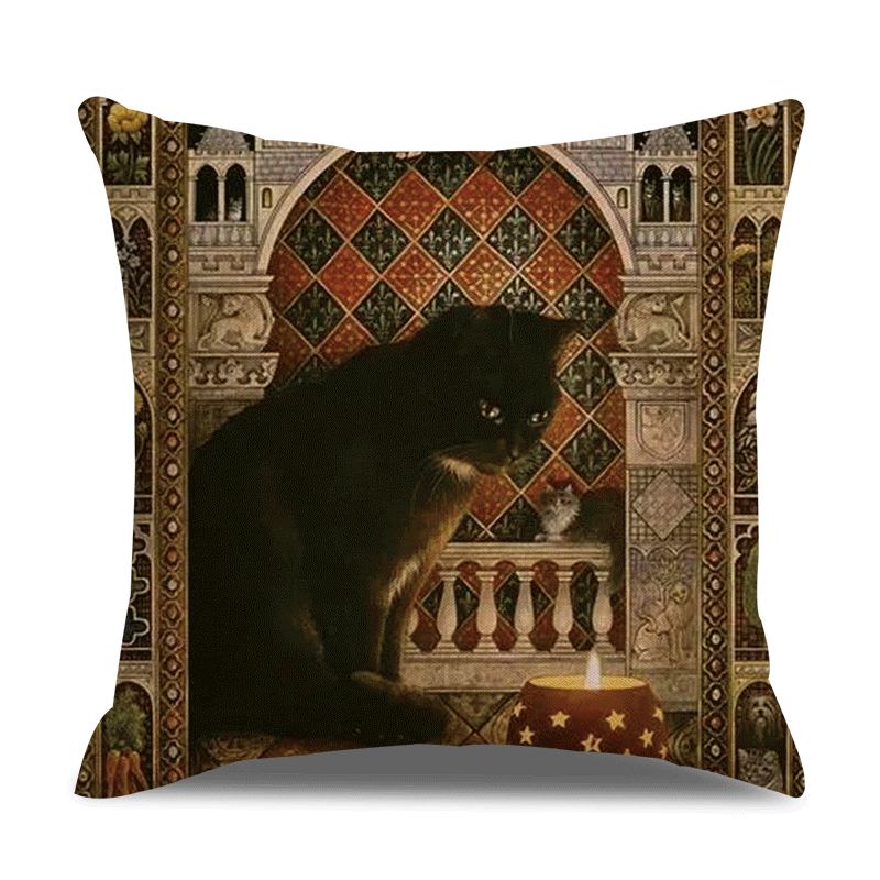 Povlečení Na Polštář V Retro Stylu Pro Kočky Bavlněný Povlak Na Domácí Pohovka Art Decor Throw