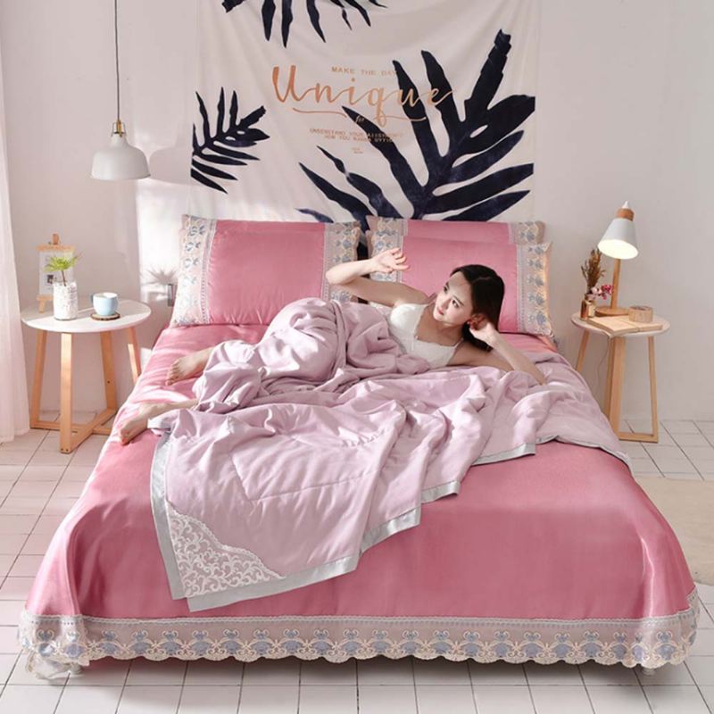 Summer Cool Quilt Sleeping Mat Sada Povlaků Na Polštář Pro Home Design Polyester A Ledový Hedvábný Materiál 3 Ks Nebo 4 Ks Povlečení