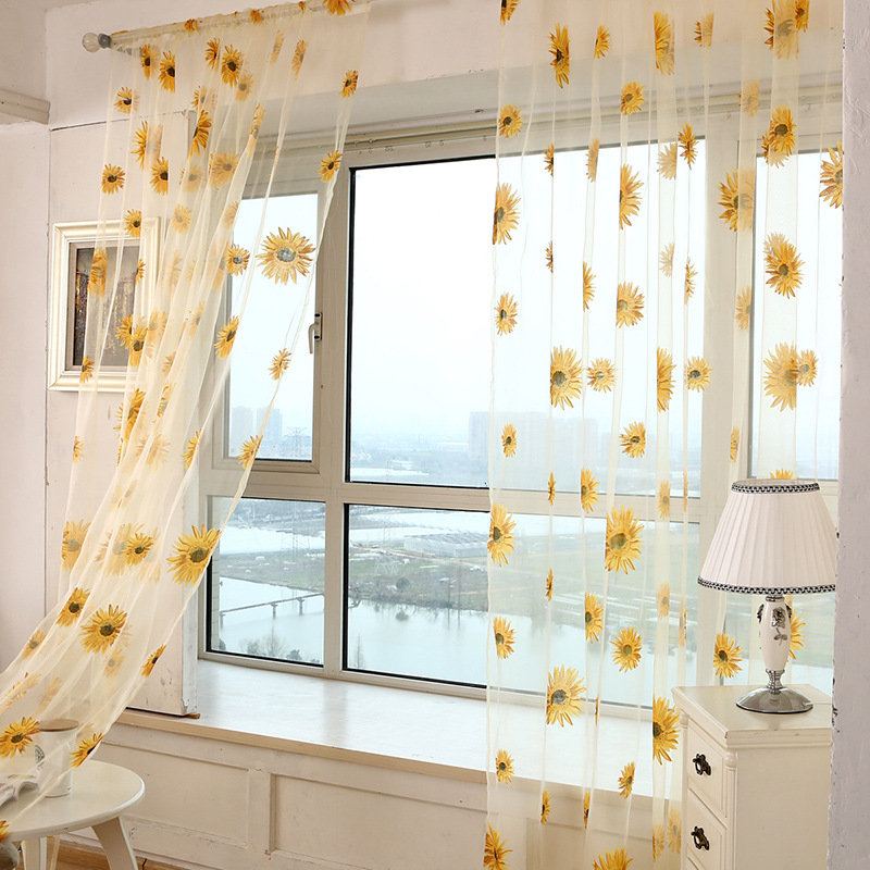 Sun Flower Voile Curtain Transparentní Panel Okenní Přepážka Průhledná Záclona Home Decor