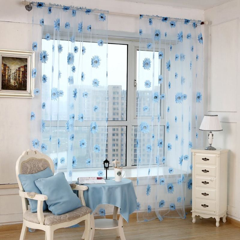 Sun Flower Voile Curtain Transparentní Panel Okenní Přepážka Průhledná Záclona Home Decor