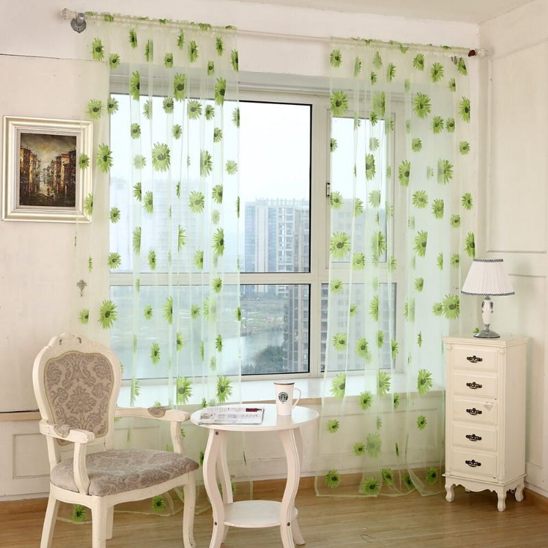 Sun Flower Voile Curtain Transparentní Panel Okenní Přepážka Průhledná Záclona Home Decor