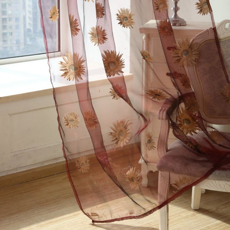 Sun Flower Voile Curtain Transparentní Panel Okenní Přepážka Průhledná Záclona Home Decor