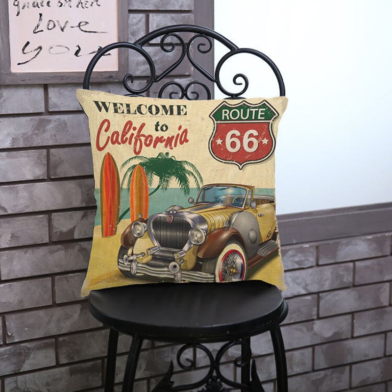 Vintage America Route 66 Classic Cars Vzor Povlečení Potah Na Polštář Domácí Pohovka Art Decor Povlaky Na Polštáře