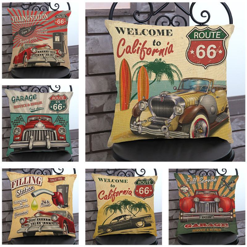 Vintage America Route 66 Classic Cars Vzor Povlečení Potah Na Polštář Domácí Pohovka Art Decor Povlaky Na Polštáře