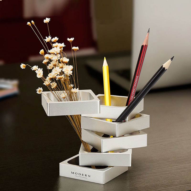 Kreativní Vyměnitelný Model Tužka Štětec Na Vázu Hrnec Office Desktop Ornament Úložný Box Z Hliníkové Slitiny