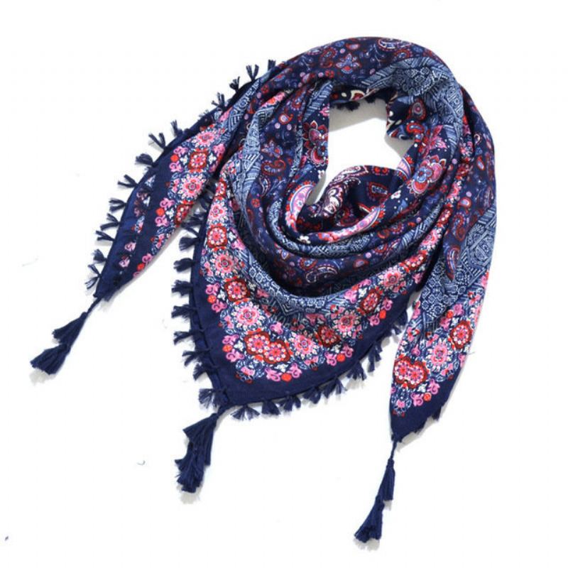 Print Knotted Tassel Scarf Žakárový Čtvercový Šátek